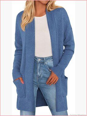Long Knit Open Front Cardigan with Pockets Cozy Sweater